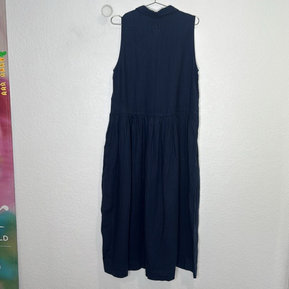 NWT Frank & Eileen Daphne Washed Linen Navy Maxi Dress Large - Picture 7 of 15